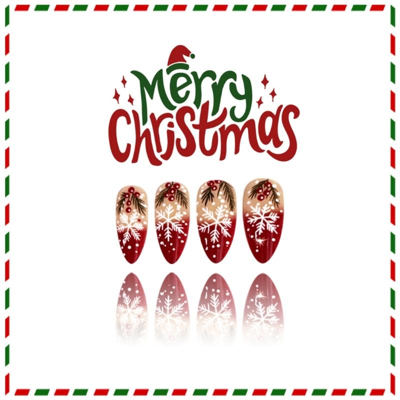 24 STÜCKE Mandelform Falsche Nägel Schneeflocke Rot Aufdrücknägel Langlebig Ungiftig Einfache Anwendung Für Empfindliche Haut
