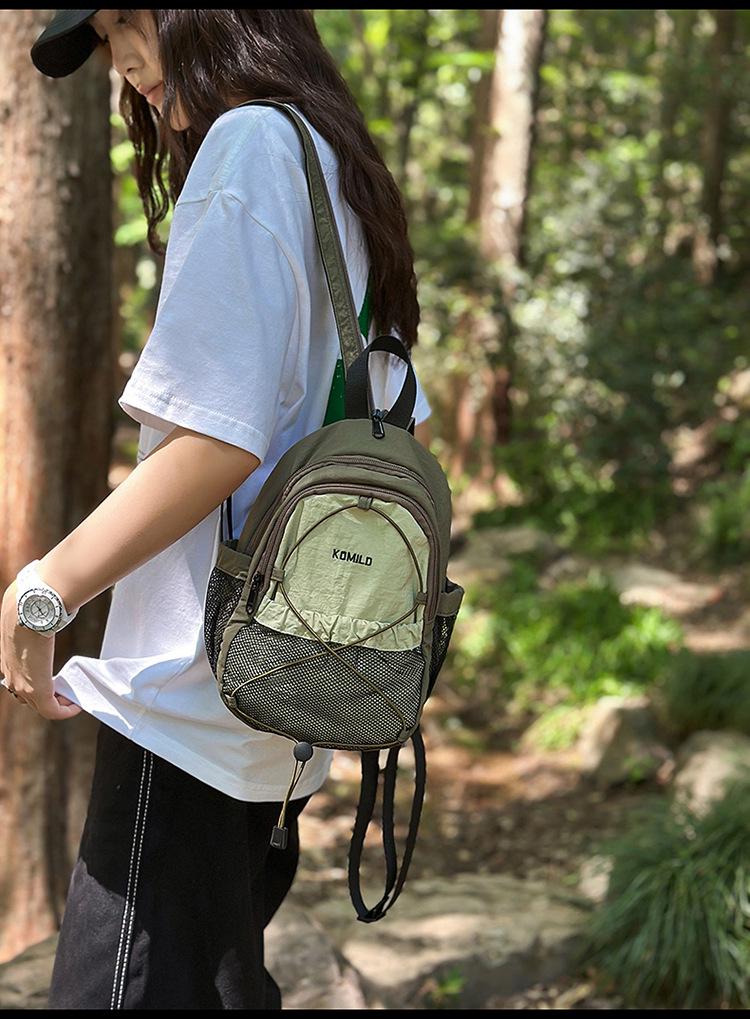 High-Value Color Block Mountain-Style Backpack - Lightweight, Large Capacity, Double Shoulder, Drawstring Design for Couples & Travel.