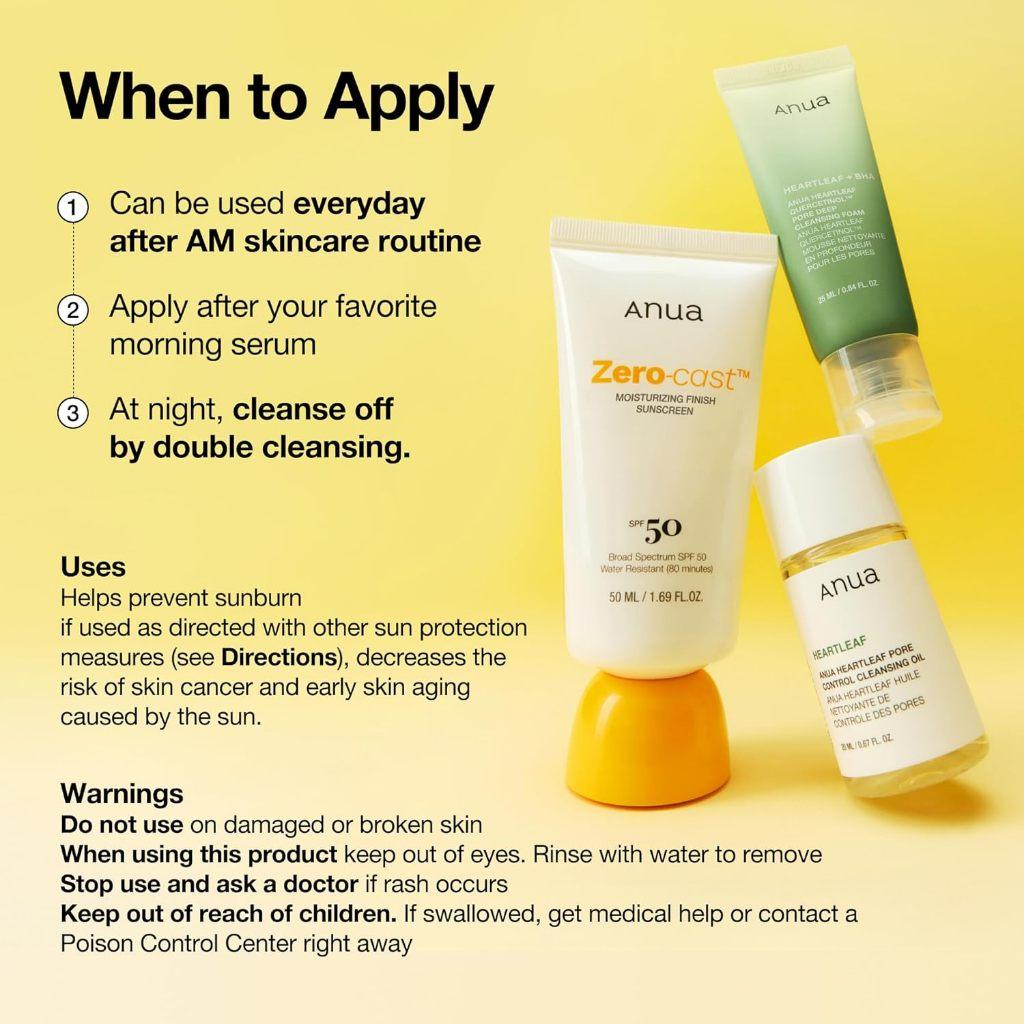 Anua Zero Cast Moisturizing Finish Sunscreen 50ml SPF50+ PA++++