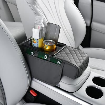 Portable Center Console Armrest Cushion PU Leather with Cup Holder Armrest Pad Multifunctional Height Increasing