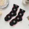 5Pairs Embroidery Women Cotton Socks Sweet Autumn Flower Socks Mid Tube Socks Girls  Autumn Winter