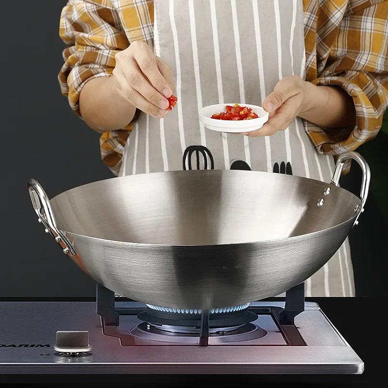 Stainless Steel Wok Pan Home Garden Non-stick Skillet Thicken Pan Gas Stoves Cooking Pot Cauldron Cast Iron For Kitchen