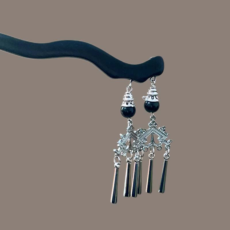 Vintage Chinese Style Wooden Tassel Hair Sticks For Women Girls Elegant Moon Hair Clip Hanfu Headwear Jewelry Hair Accessories