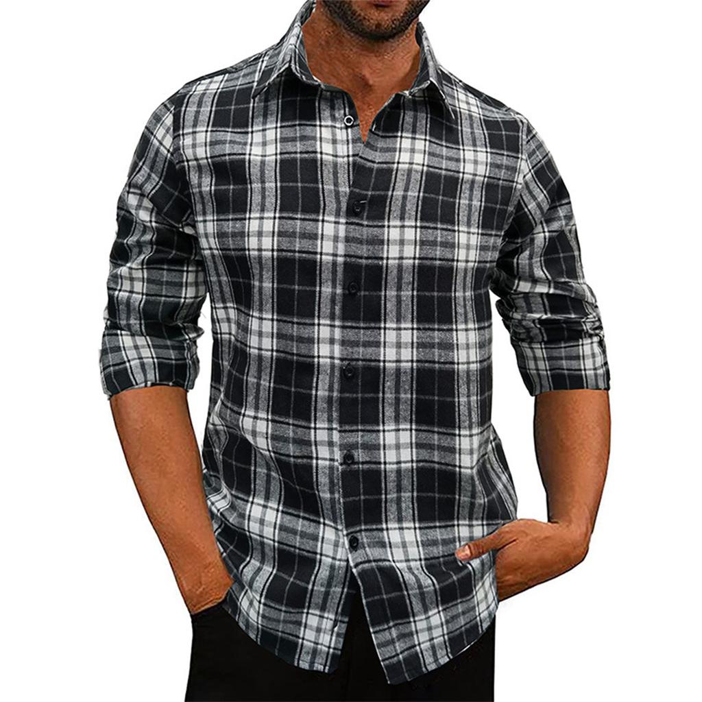 Mens Button Down Shirt Casual Flannel Plaid Slim Fit Long Sleeve Spread Collar Lightweight Tops