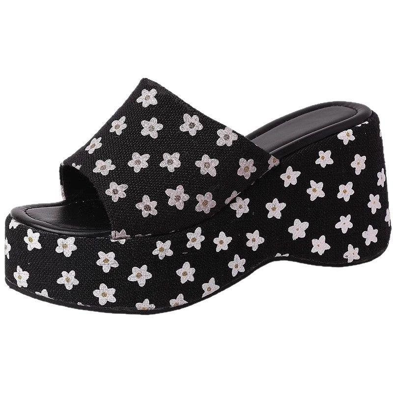 Platform Slippers 2025 Summer New European and American 2025 Black Woven Hemp Rope Fashion Women's Wedge Slippers