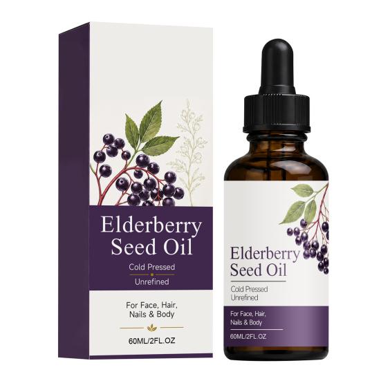 60ml Essential Oil, Cold Pressed Elderberry Seeds Oil for Face Hair Body Nails Deep Moisturizing, Anti-Aging Frizz Control Multi-purpose Beauty Oil 1pc