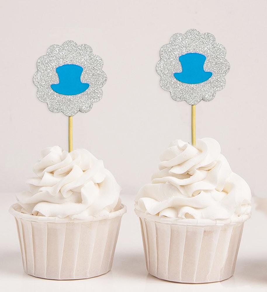 Darling Souvenir | Toppers de cupcake em forma de chapéu com glitter | Decorações de sobremesa para festa de chá de bebê e casamento - Pacote de