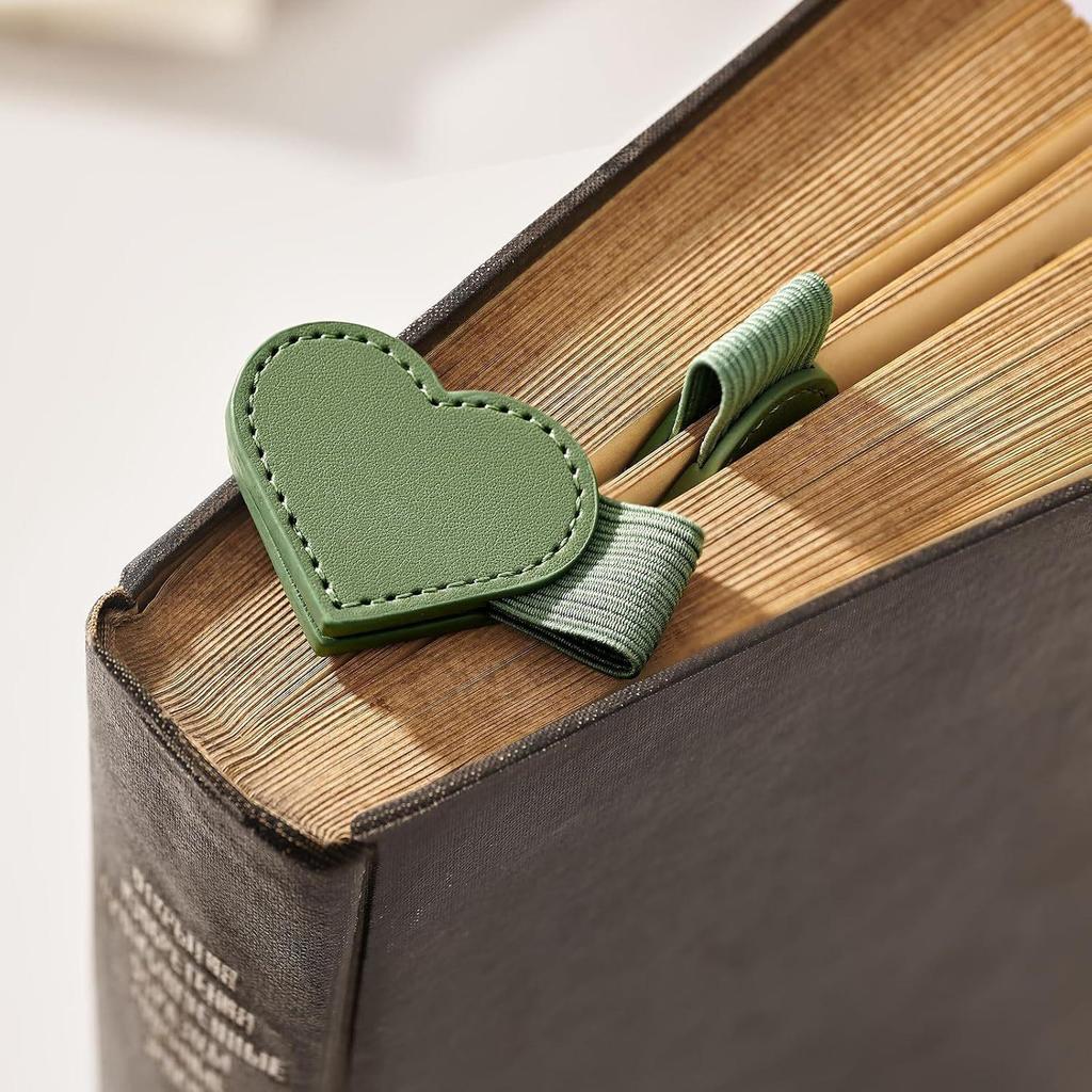 Heart-shaped Leather Magnetic Bookmark with Pen Holder