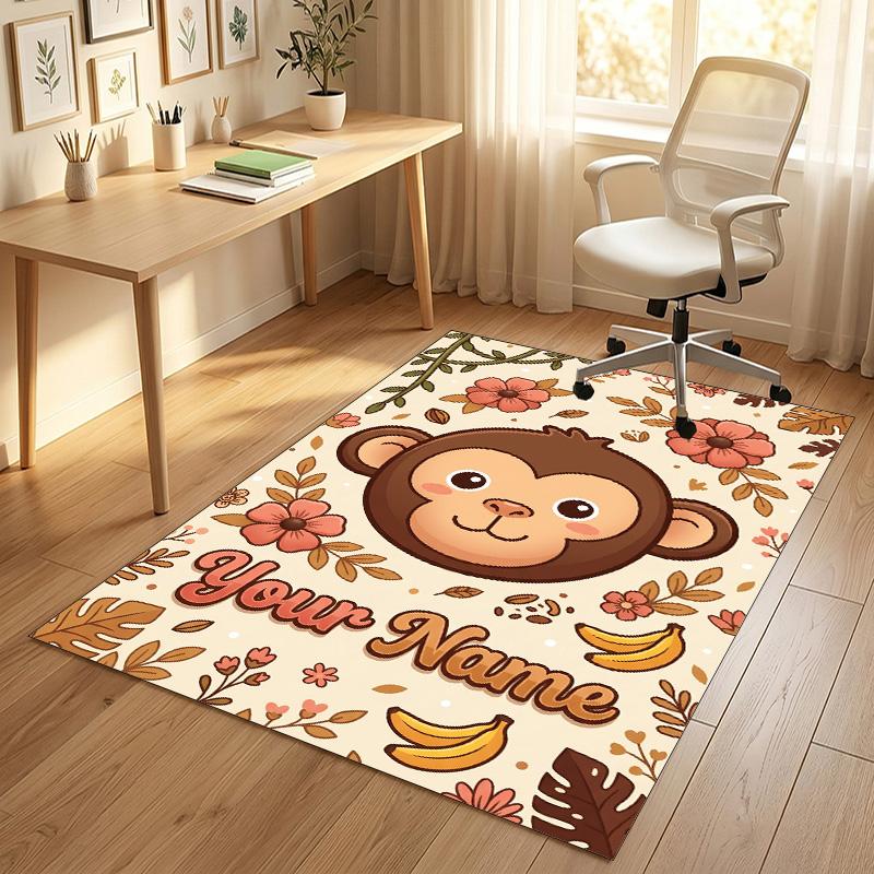 Floral Garden Theme Crystal Velvet Rug Personalized Custom Name Text Soft Floor Mat Home Decor