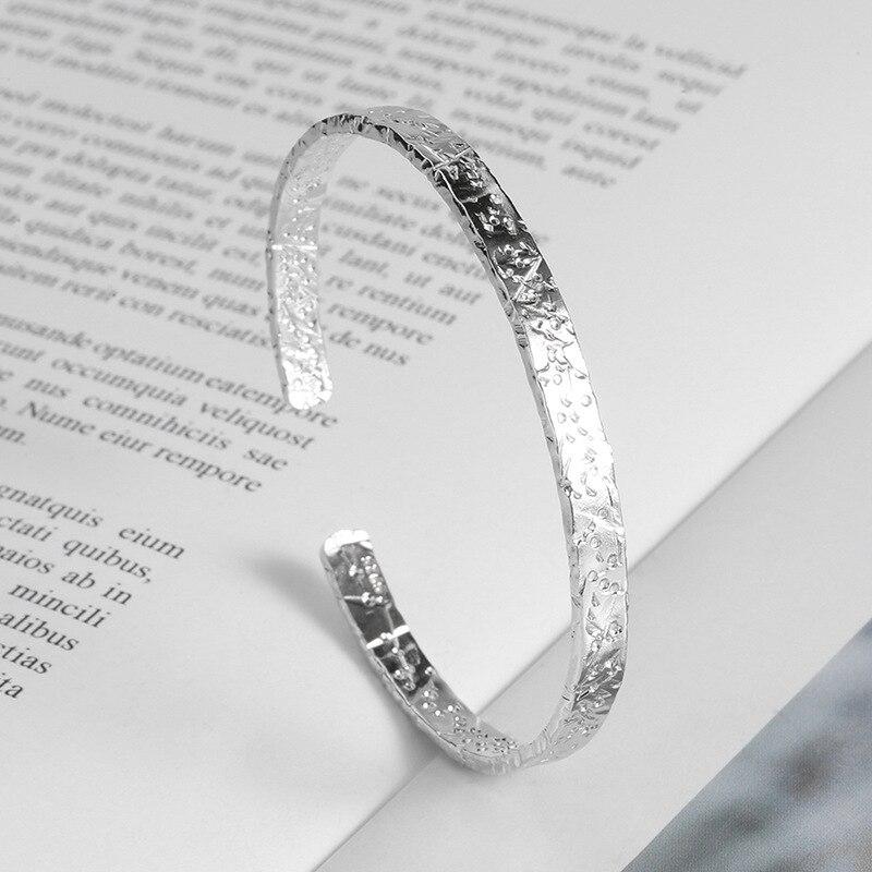 925 Sterling Silver Irregular Surface Bangle Bracelet For Women Men Bangle Fashion Jewelry Adjustable S -B458