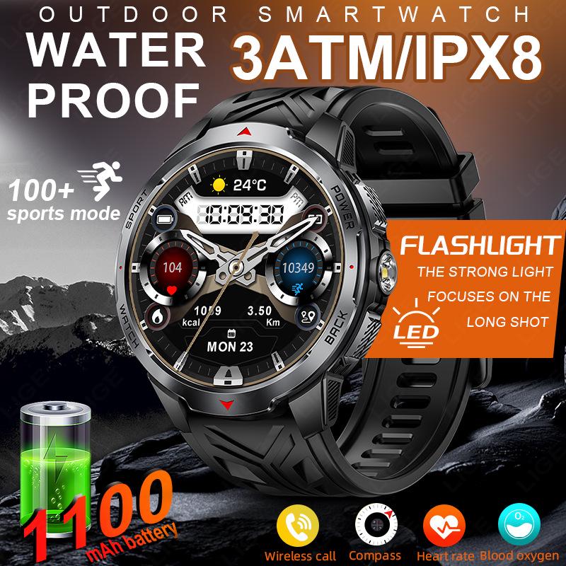 KT88 Smartwatch: HD Large Screen, Flashlight, Multi-Sport Tracking, Health Monitor, Waterproof