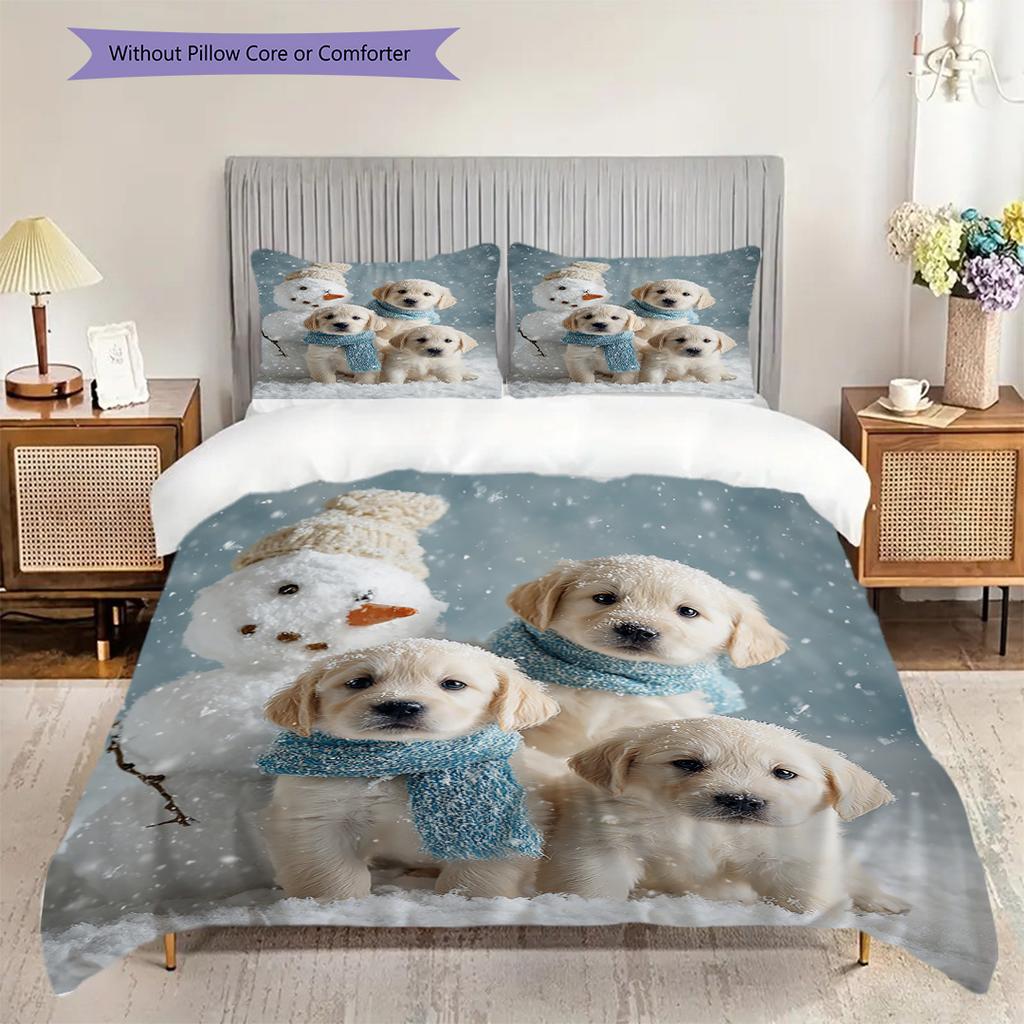 Golden Retriever Muster Bettwäsche Steppdecke Set Bettbezug Kissenbezug Heimdekoration Geburtstagsgeschenk (1 Bettbezug + 2 Kissenbezüge, ohne Füllung)