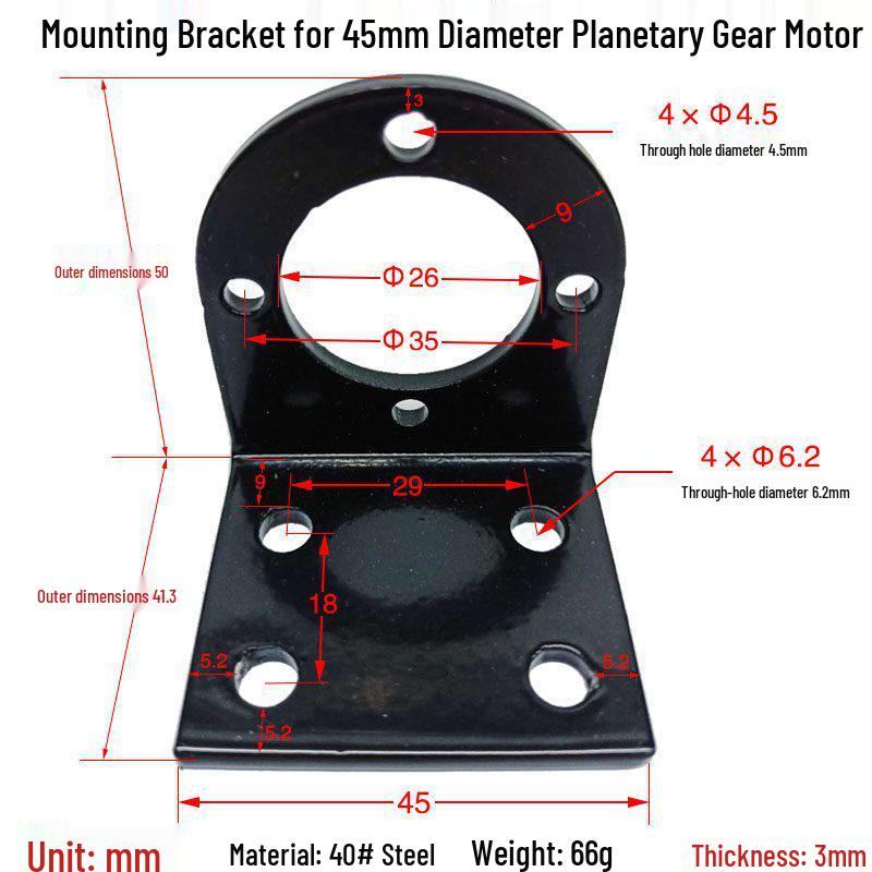 Steel Mounting Frame for 22/24/28/36/42/45/60mm Planetary Gear Motors