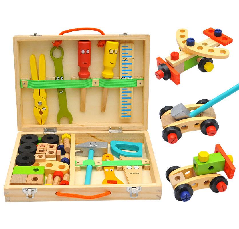 

Portable Wooden Children s Toolbox Set: Multifunctional Educational Role-Play and Disassembly Toy with Nuts панели инструментов