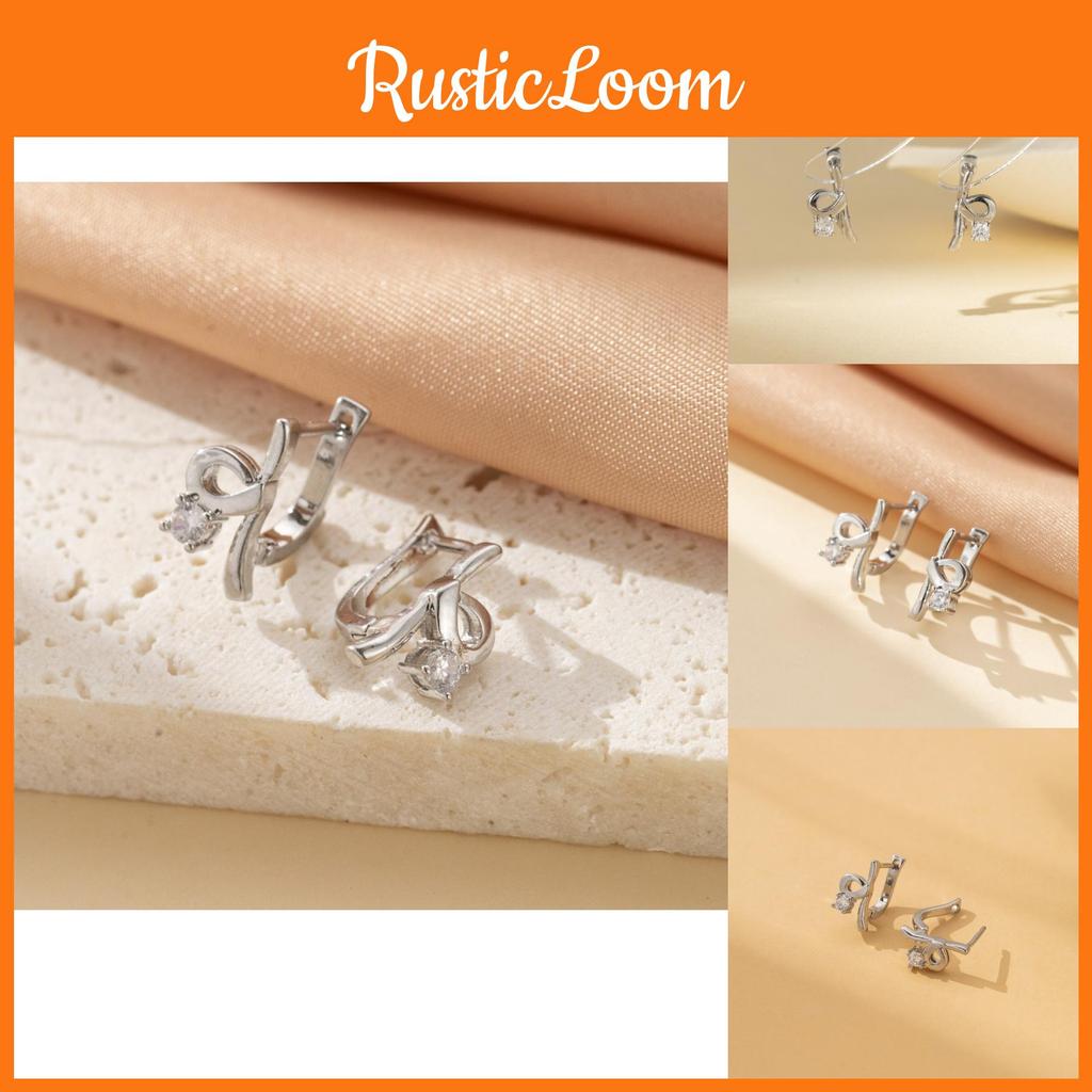 Stylish Geometric Copper Zircon Ribbon Earrings Chic Summer Fashion For Women