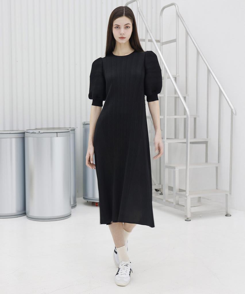 Waiowai Puff Sleeve Feminine Pleated Dress_2 Colors