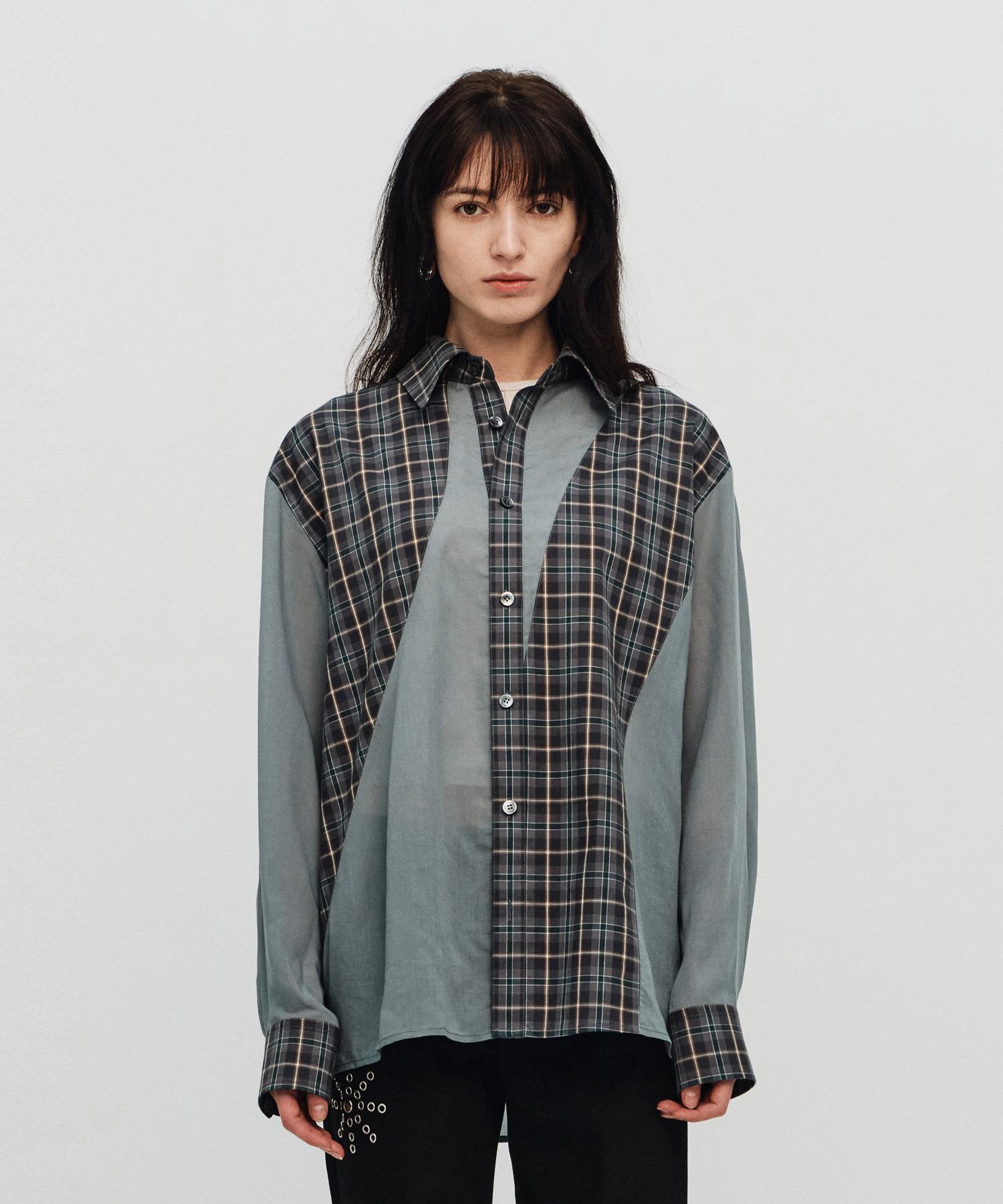 Sillot Block Check Oversized Shirt (Dark Gray) Dark Grey/One Size