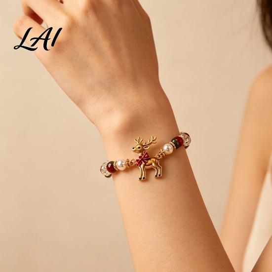 Wrist Accessory Christmas Bracelets for Women Santa Claus Elk Snowman Tree Jewelry Beaded Bracelet Holiday Gifts Stocking Stuffers Party