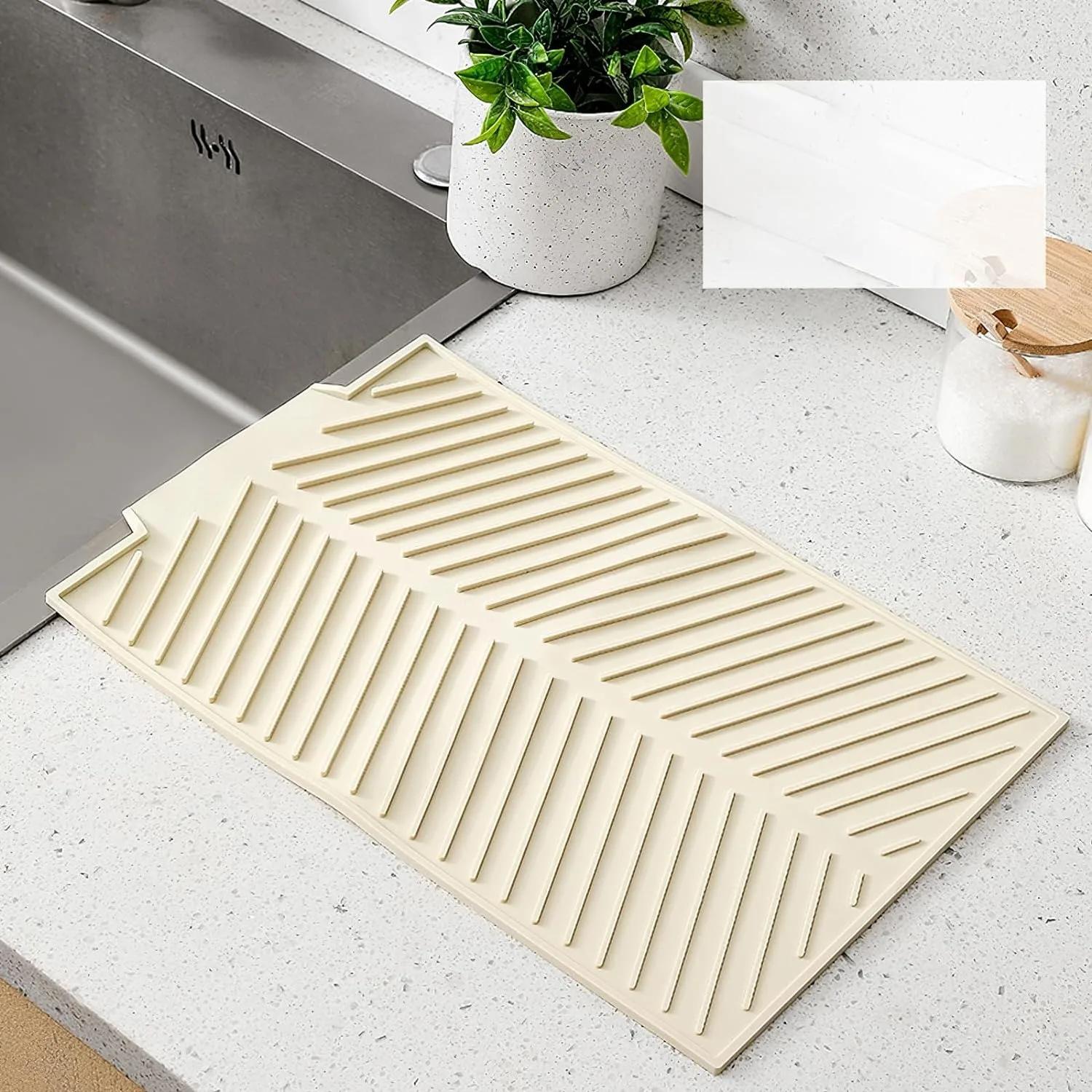 Силиконовый коврик для сушки посуды складной коврик для сушки посуды экологически чистый нескользящий коврик для сушки посуды термостойкий горшок 39x25cm бежевый 2620₽