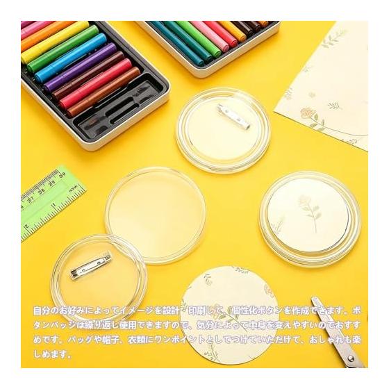 60 Pcs Clear Round Acrylic Button Badges, 25mm Diameter, DIY Safety Pin Included, Handmade Badge Making Kit, Durable, for Photos/Illustrations,
