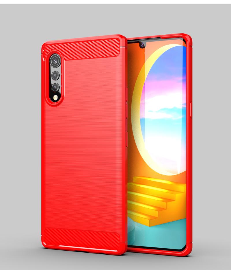 

Для чехла LG Velvet 5G Резиновый бампер Силиконовый чехол из углеволокна Для чехла для телефона LG Velvet 5G Для чехла LG Velvet LM-G900N LM-G900EM For LG Velvet красный