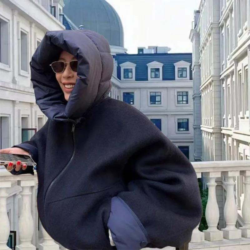Giacca casual da donna con cappuccio e coulisse a maniche lunghe, autunno inverno, moda, cappotto con cerniera, corto, largo, stile streetwear
