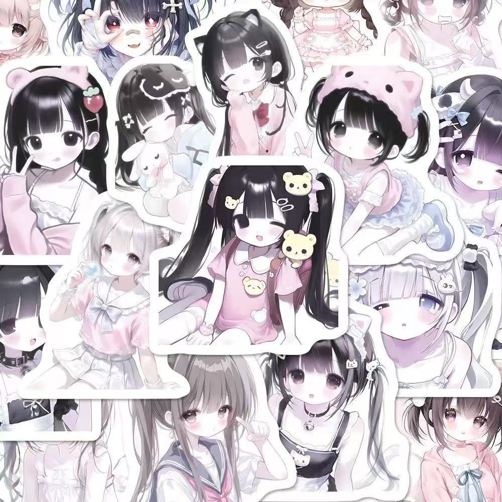 72PC Cute Little Girl Avatar Sticker Japanese Meta Girl Cartoon Girl Heart Pink Tender Ins Style Hand Account Decoration Sticker