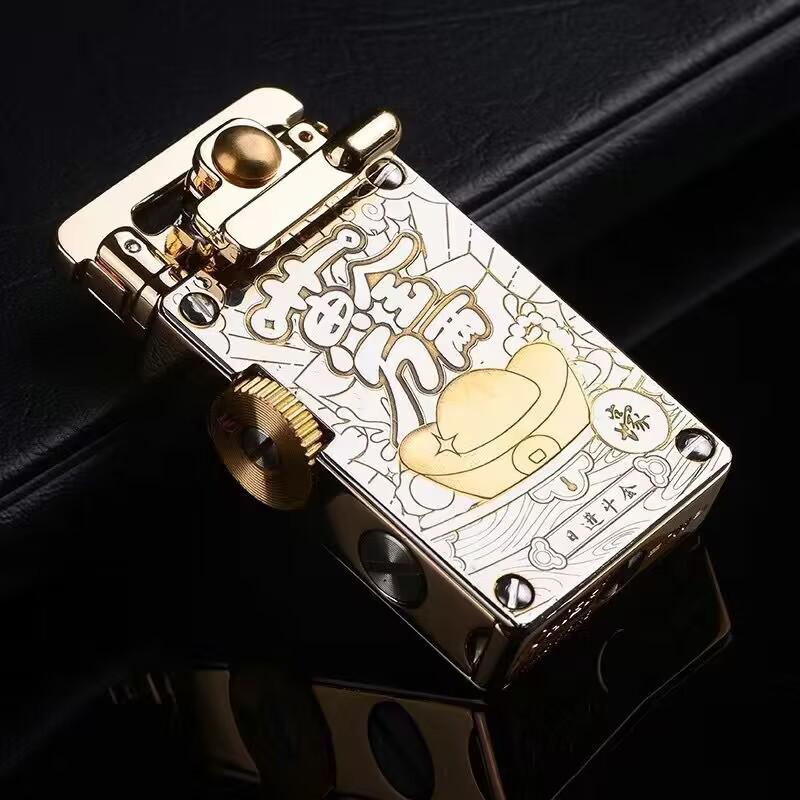 CHIEF CF708 Brass Engraved Windproof Kerosene Lighter with Rocker Ejection Ignition