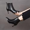 Pointed Short Boots Women's 2025 British Style Simple Temperament Thin High-heeled Women's Boots Fashion Boots Leather Boots Velvet and Thin Ankle Bo