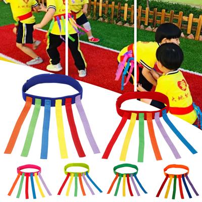 Outdoor Children Tail Pulling Game with 6 Colorful Belts Kindergarten Garden Lawn Parent-Child Interactive Team Building Tail Catching Game Toy