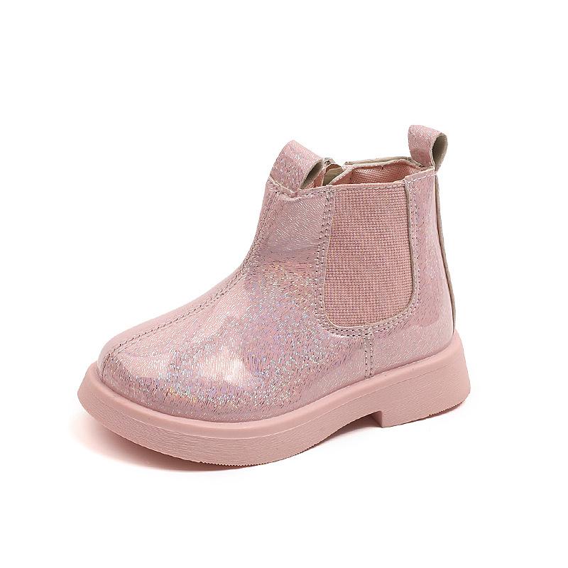 

Girls Ankle Boots with Shining Glitter Kids Chelsea Boots Versatile Autumn Girls Short Boots with Side Zipper 22 розовый