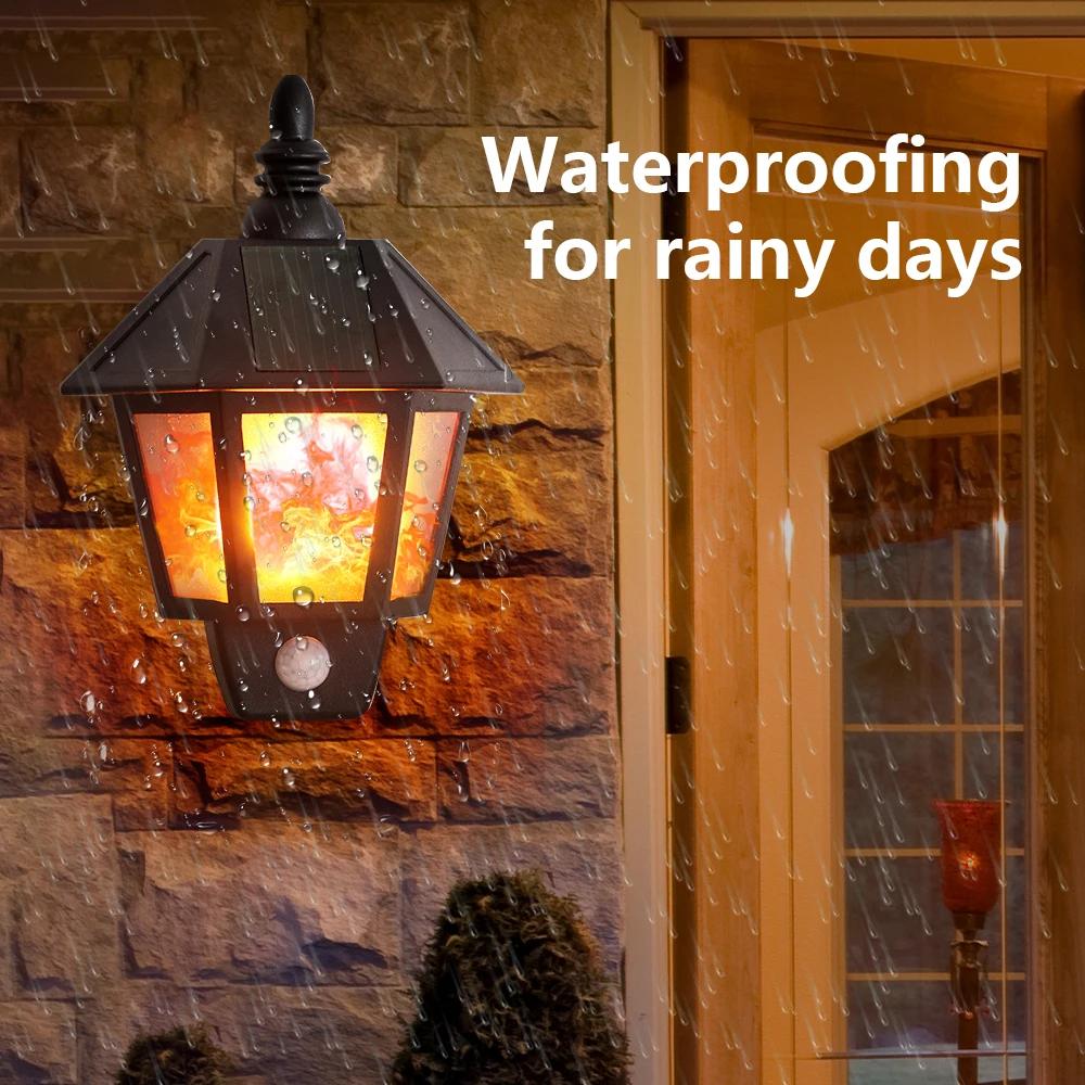 Solar Lights Solar Flame Flickering Dancing Wall Lamp Outdoor Waterproof Led Solar Landscape Decoration Lighting Security Light