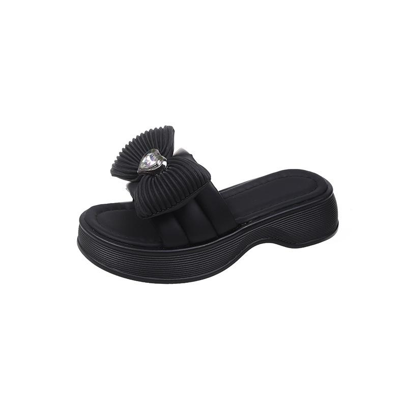 

Thick-soled cool slippers women s summer wear 2025 new muffin shoes heel Internet celebrity bow word slippers women 40 чорний