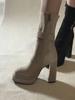 Niche Retro Style Thick Heel Thin Short Boots Women's 2025 New Autumn Versatile Height Increase Small High Heel Medium Boots