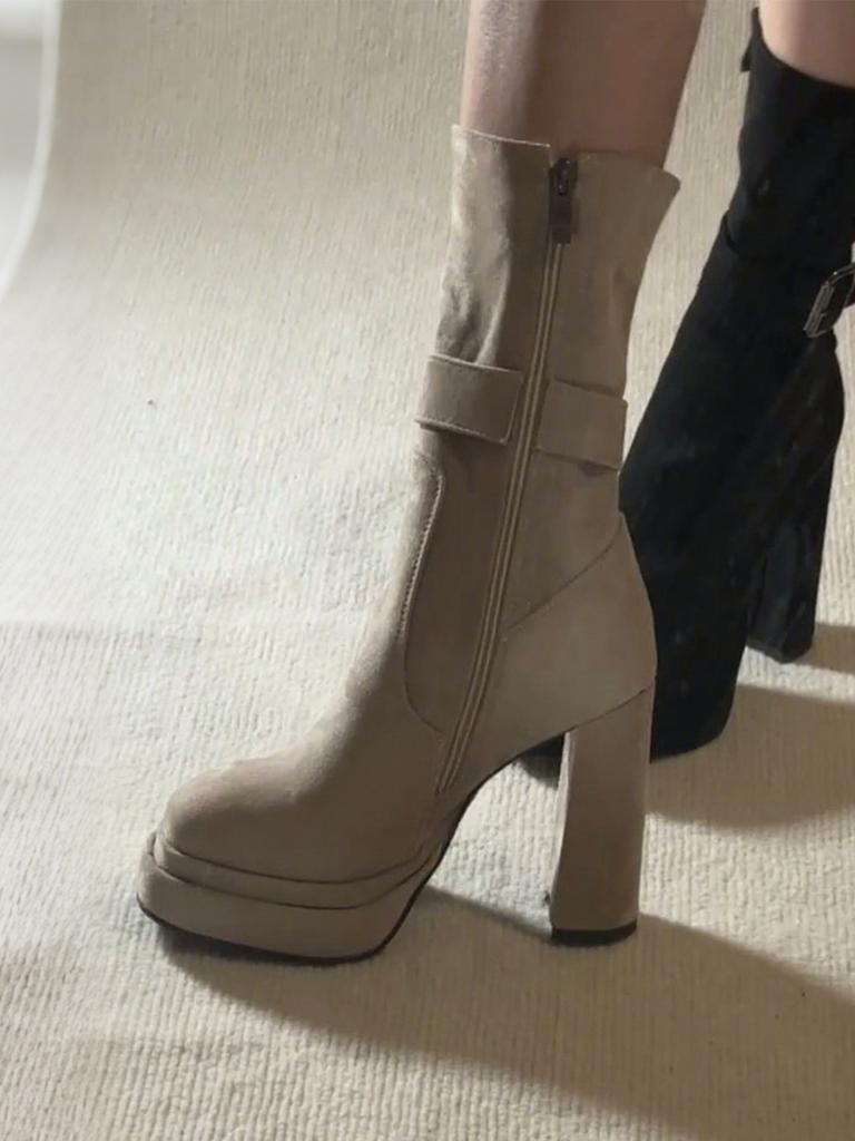 Niche Retro Style Thick Heel Thin Short Boots Women's 2025 New Autumn Versatile Height Increase Small High Heel Medium Boots