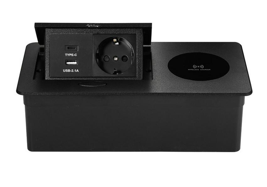 Bezprzewodowe ładowanie Ukryte gniazdko biurkowe z USB-C i opcjami zasilania (Standard UE i USA)