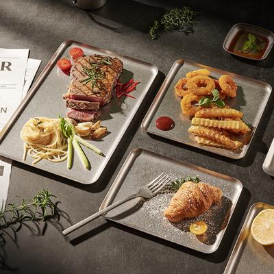 Vintage Square Food Plate Stainless Steel Platter for Steak Desserts Cake Serving Tray Dishwasher Safe Dinnerware for Home Restaurant Use