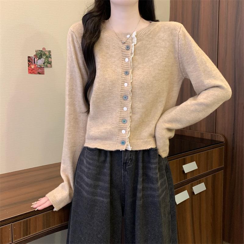 

Осень и Зима Ретро Кружевная Вставка Дизайнерский Свитер Кардиган Женский Внутренний Базовый Топ Мягкий Восковой Темперамент Вязаное Пальто Женское one size fits all абрикосовый