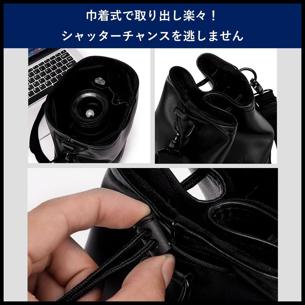 Rowaica Camera Bag Drawstring Shoulder Camera Pouch Camera Storage Camera Case Mirrorless SLR (L)