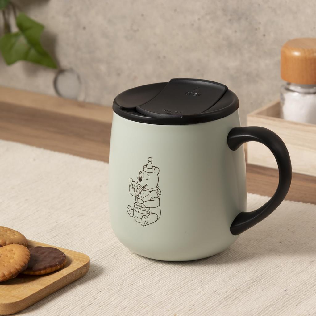 maebata Winnie the Pooh Mug with Lid 300ml Stainless Steel Double Walled Vacuum Heat Retention Cold Retention Boxed Present Disney 52944