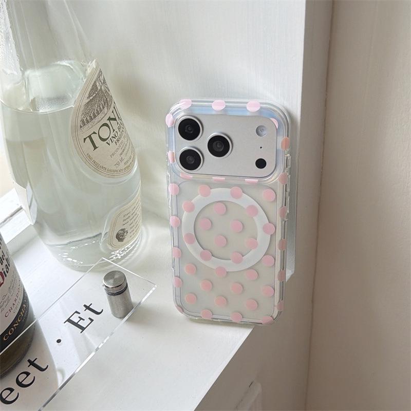 

Premium Pink Polka Dot Lily Magnetic Stand Case for iPhone 17 Pro Max/16/15/14 iPhone 15