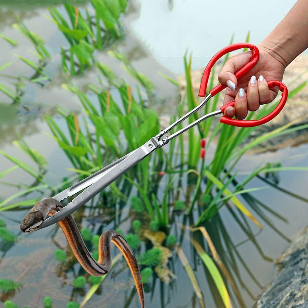 Extra Long Multi-function Stainless Steel Tongs Red Handle Seafood Hand Tool  Reptile Feeding