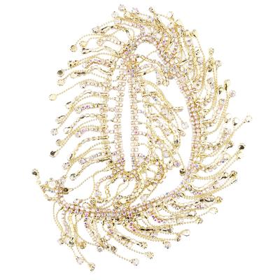 Rhinestone Tassel Chain Fringe Bridal Applique Trim Crystal Clothing Bag DecorationGolden AB