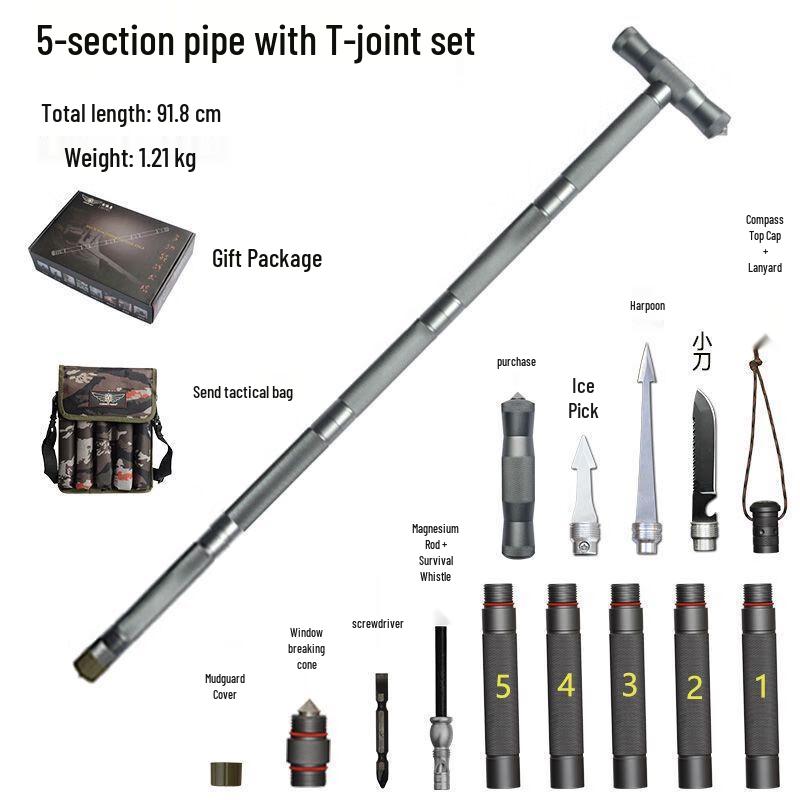 Multifunctional 5-Section Trekking Pole for Survival and Self-Defense