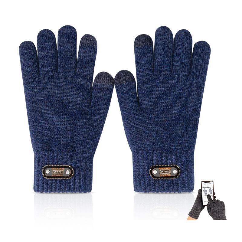 Winter Gloves for Men Touch Screen Cycling Windproof Wool Knit Thick Fleece Office Student Warm Business Game Elastic Soft Glove