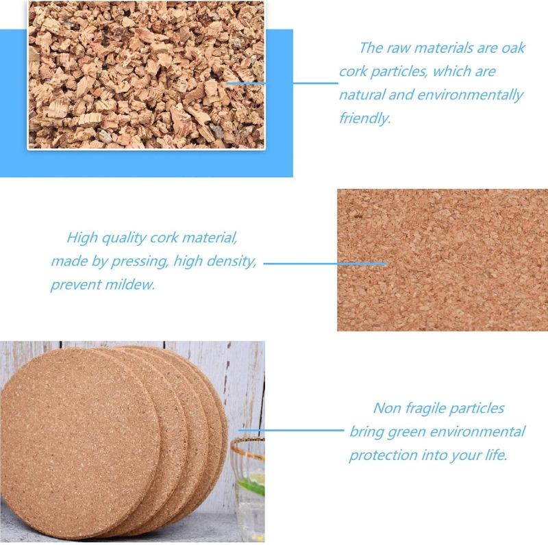 12Pcs 3-5mm Cork Coaster for Drink Non-Slip Cork Coaster Natural Round Wooden Cup Mat Heat Resistant Reusable Tea Coffee Coaster