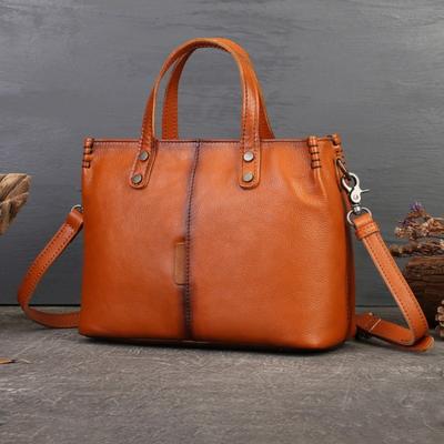Sac à main en cuir véritable, sac fourre-tout simple, couleur unie, grande capacité, sac à bandoulière
