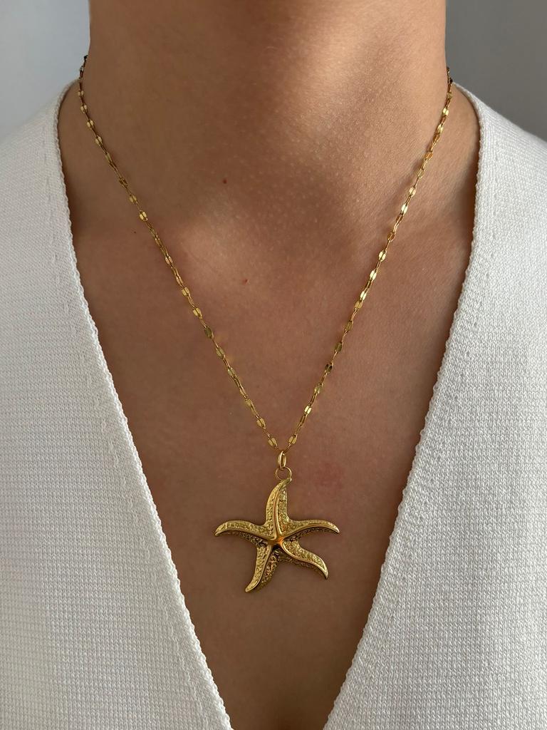 Elegant Fashion White Enamel Turtle Conch 18K Gold Plated Big Starfish Pendant Necklace for Women Party Daily Jewelry