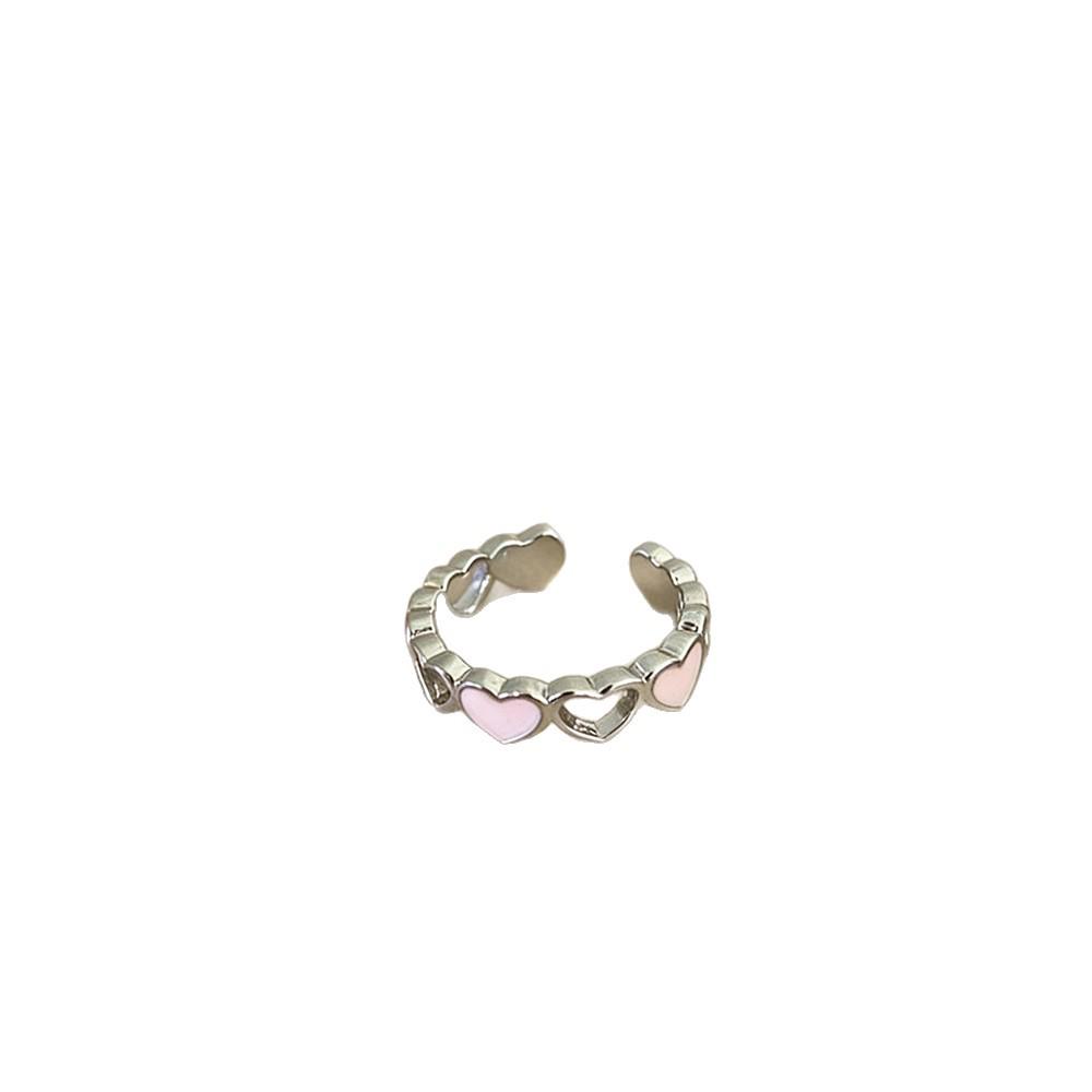 Korean Pink Drip Oil Heart Ring - Women's Fashion Adjustable Open Finger Jewelry