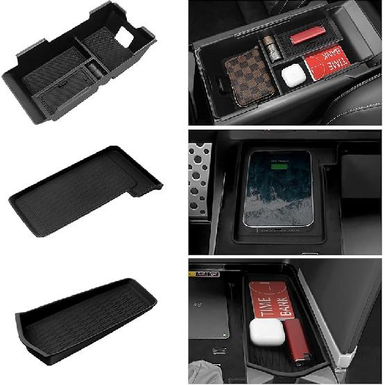 3PCS Center Console Organizer Compatible With Toyota 2025 2026 Camry Accessories Silicone Wireless Charging Anti-Slip Mat ABS Material Armrest